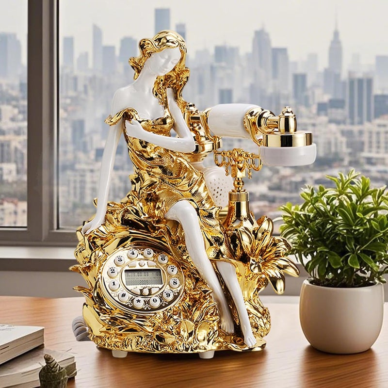 TelPal Decorative Landline Phone for Home, Golden Old Fashioned Caller ID Telephone, Vintage Antique Desk Phones for Home/Office/Business/Hotel, Novelty Beauty Telephones - Image 3